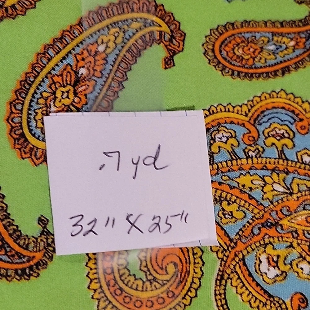 Green Paisley Floral print fabric with bold oranges and blues - 0.7 yrd